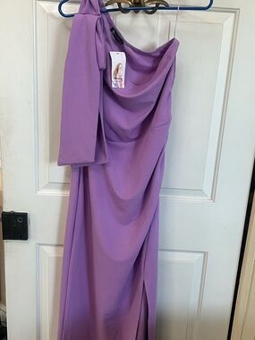 Stylish flattering  Lavender purple One-Shoulder Dress party time